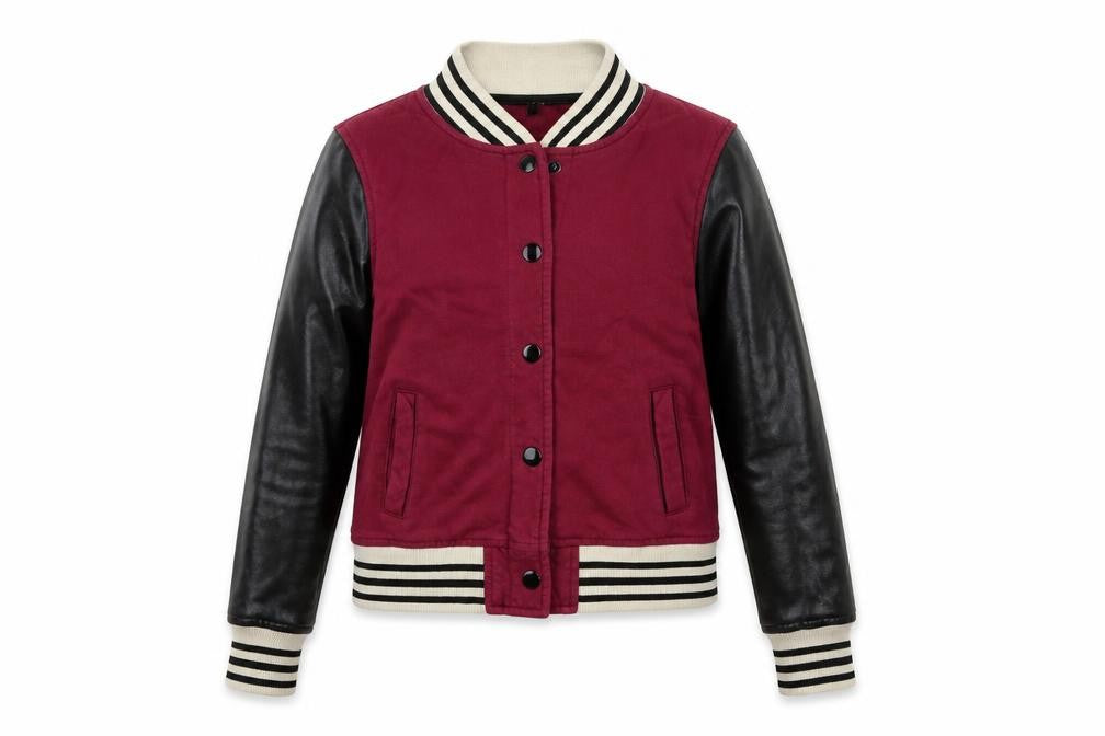 Front view of River Island women’s red bomber jacket jacket, size UK 6