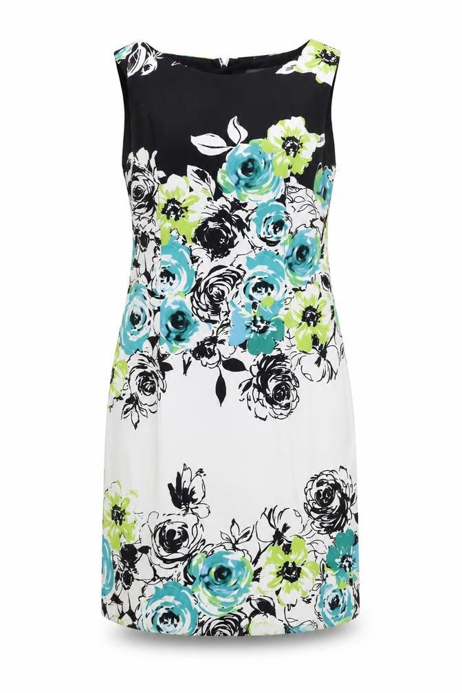Front view of Connected women’s white floral a-line, size UK 10