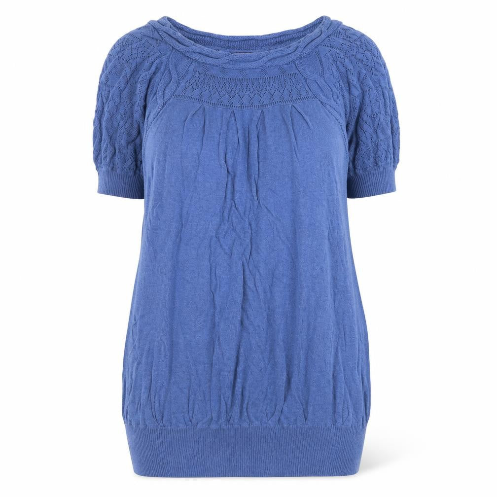 Front view of Miss Selfridge women’s blue jumper, size UK 18