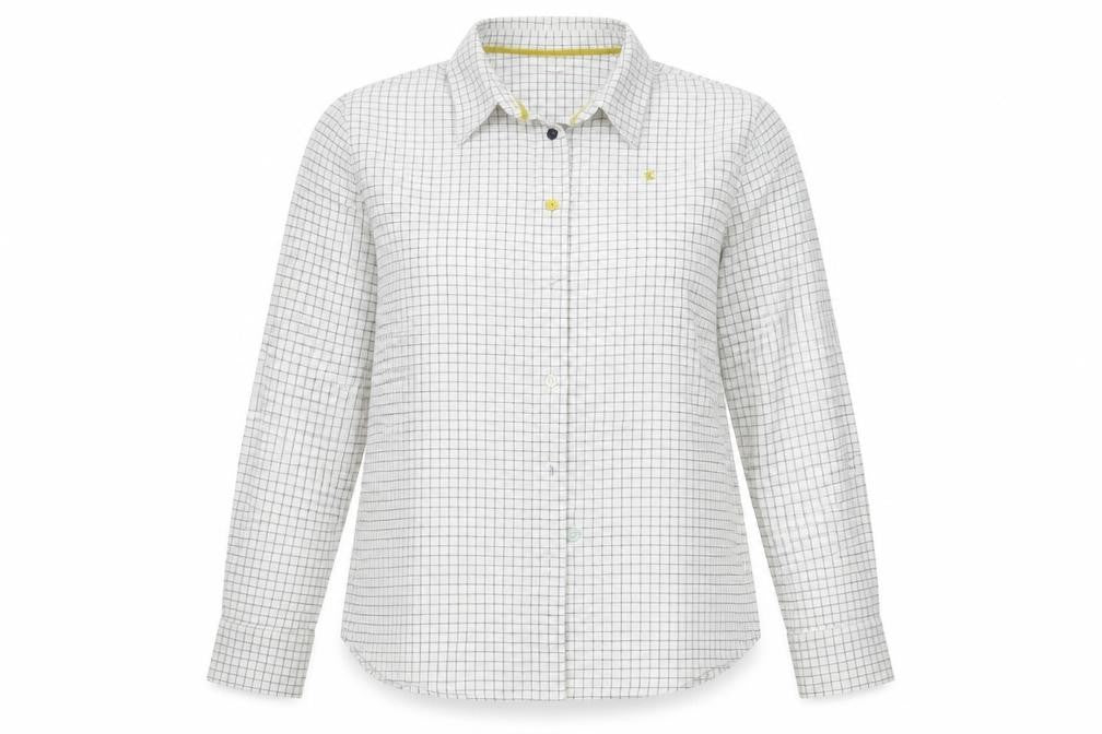 Front view of Laundry women’s white check basic button-up, size UK 16