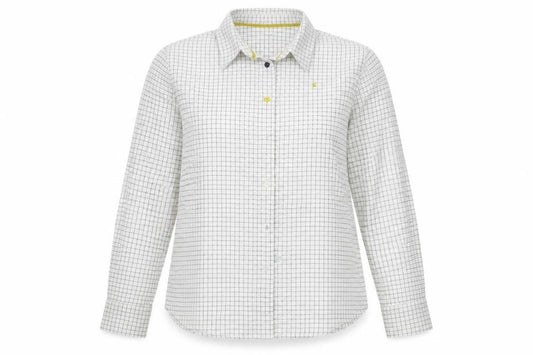 Front view of Laundry women’s white check basic button-up, size UK 16