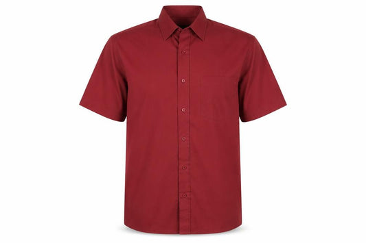 Front view of Classics men’s red colourblock button-up, size M