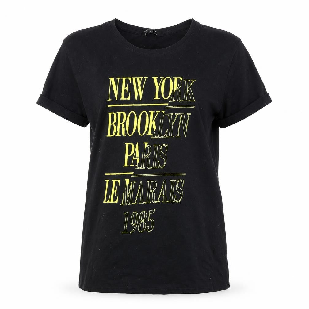 Front view of New Look women’s black colourblock basic t-shirt, size UK 8