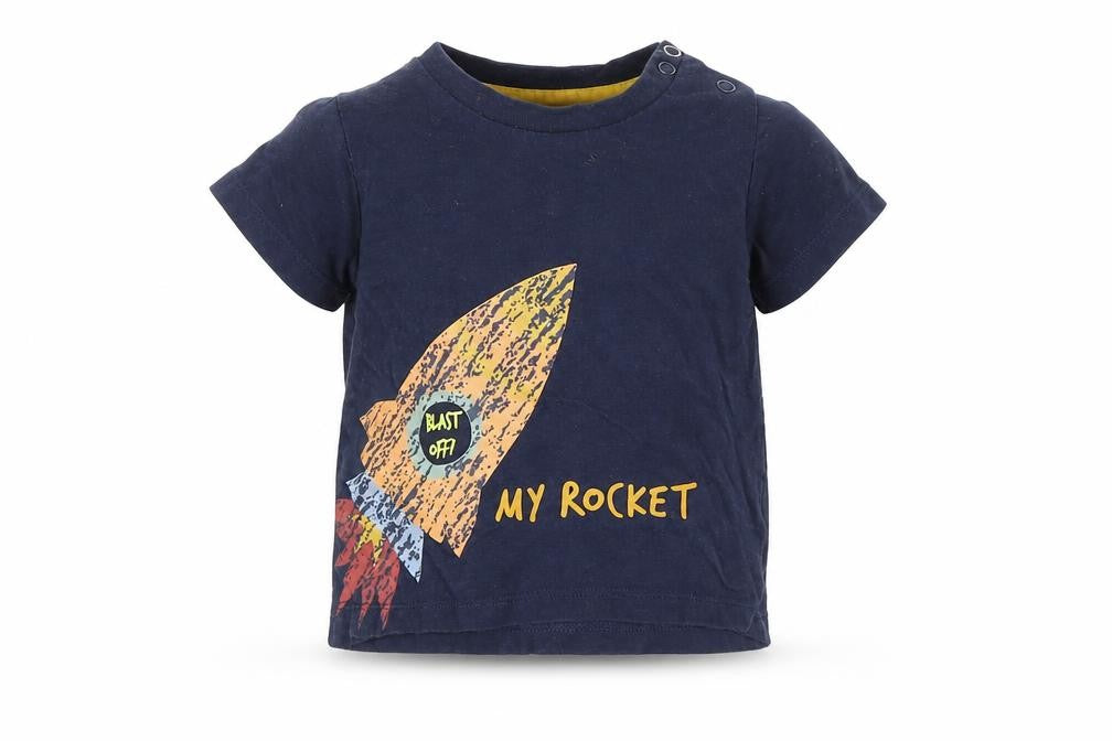 Front view of F&F boys’ blue chevron basic t-shirt, size 3-6, months