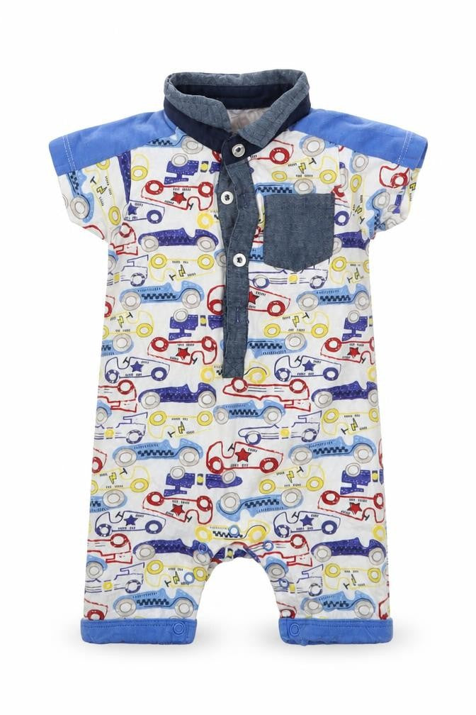 Front view of Matalan boys’ multicoloured geometric babygrow one-piece, size 6-9, months