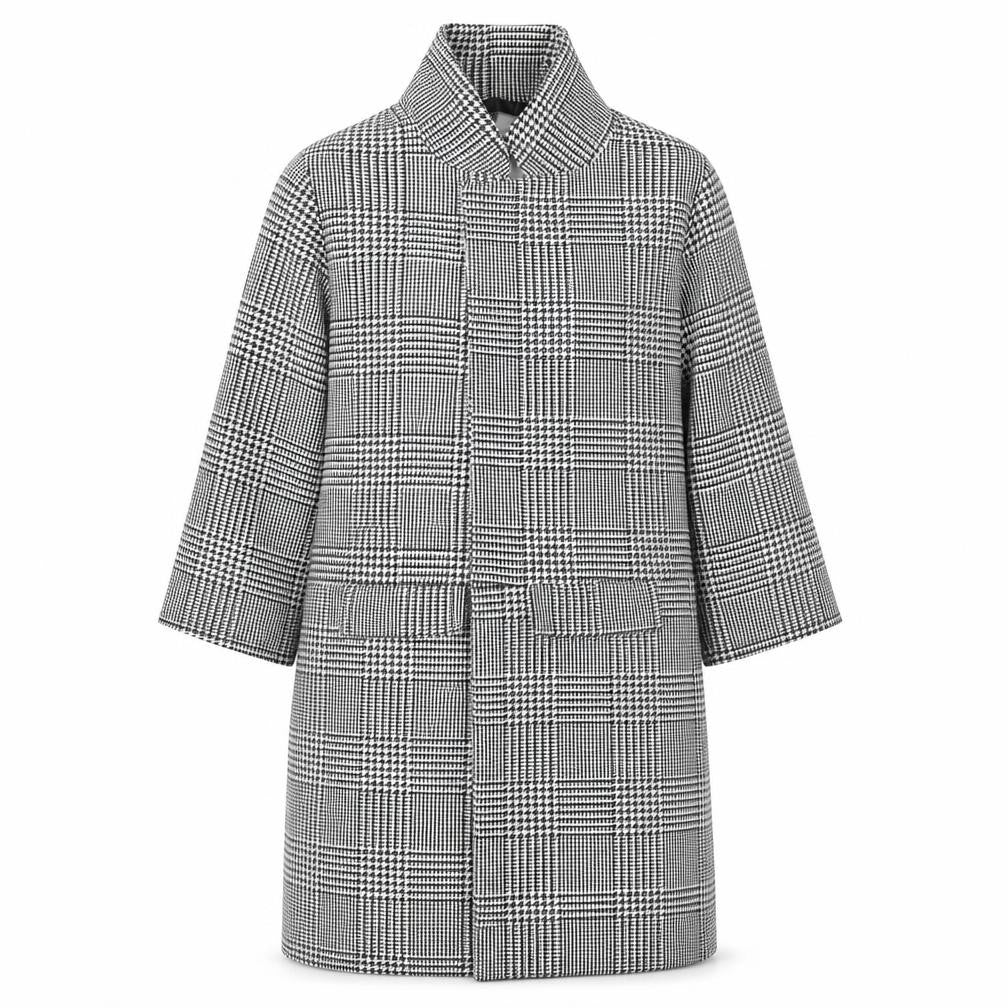 Front view of rebellious women’s grey check overcoat jacket, size UK 14