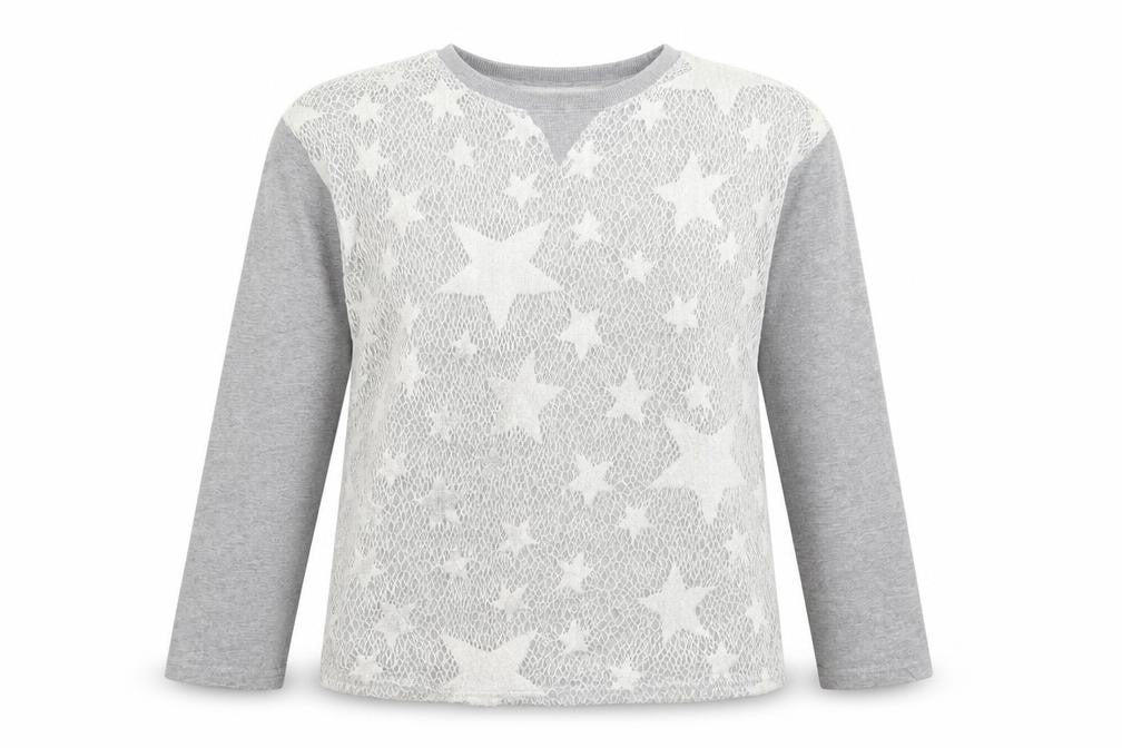 Front view of Sophyline women’s grey geometric jumper, size M
