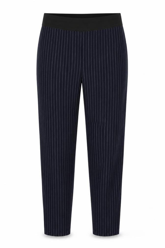 Front view of Marks & Spencer women’s blue trousers, size UK 8, 27-inch leg