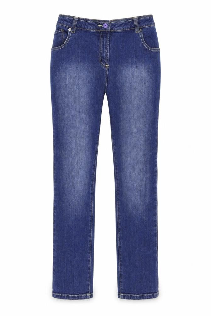 Front view of Soith women’s blue denim straight jeans, size UK 10, 26-inch leg