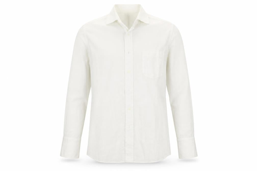 Front view of ARMANDO men’s white button-up, size 15.5