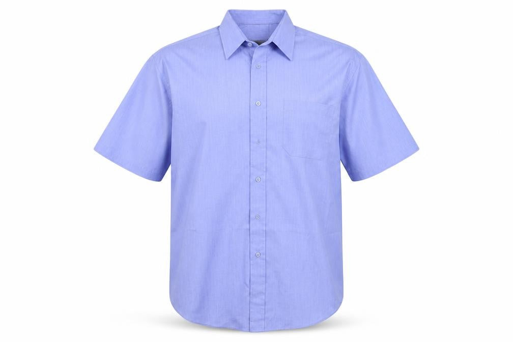 Front view of ARMANDO men’s blue button-up, size 17.5