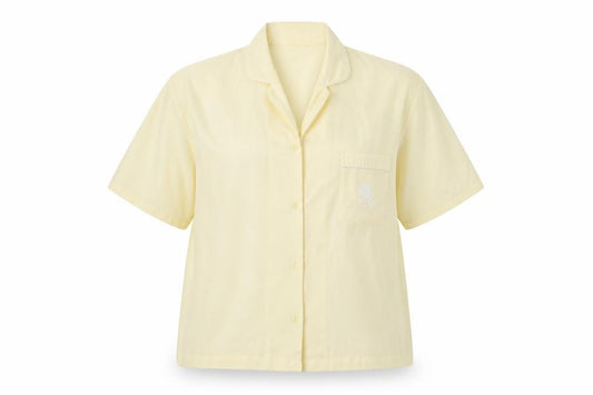 Front view of St Bernard women’s yellow basic button-up, size UK 18