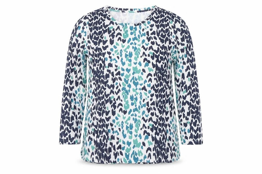 Front view of Preworn women’s white geometric jumper, size UK 14