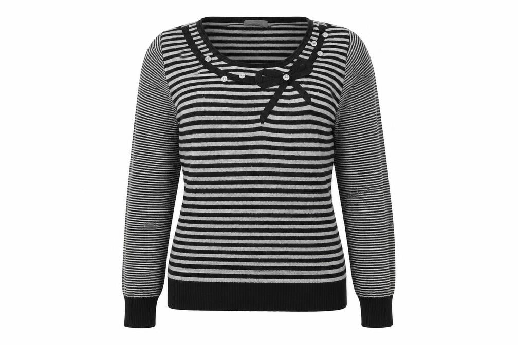 Front view of Marks & Spencer women’s grey striped jumper, size UK 16