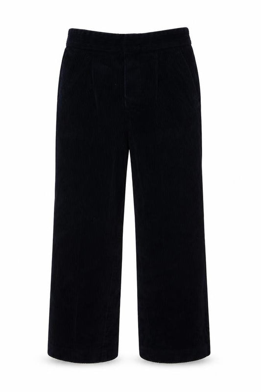Front view of david luke boys’ blue corduroy chino trousers