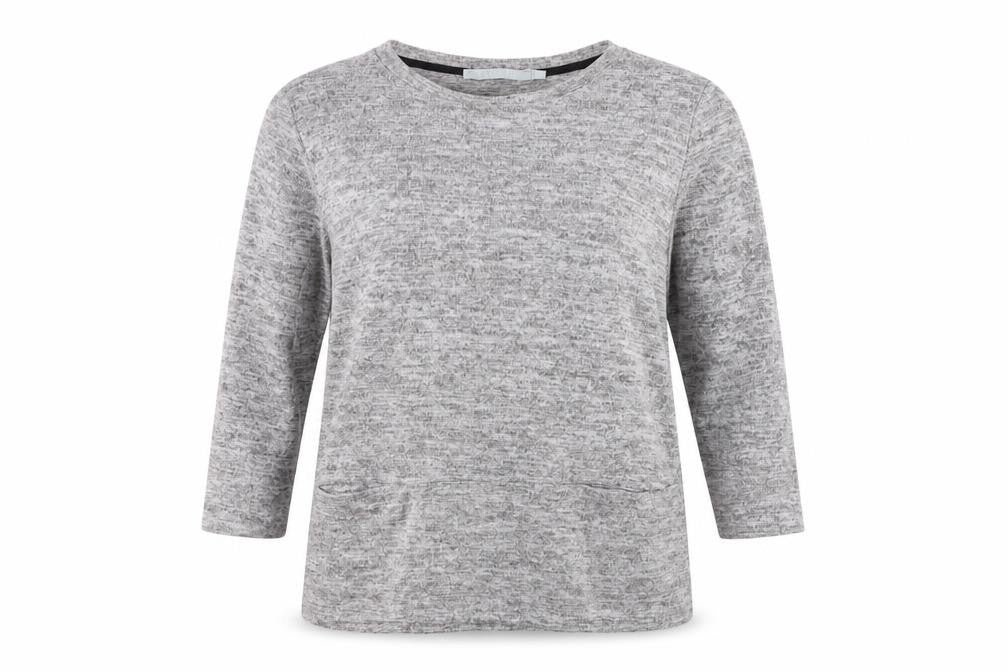 Front view of Pebble Bay women’s grey jumper, size UK 14