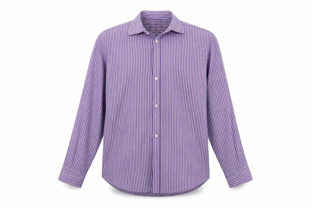 Front view of F&F men’s purple striped button-up, size 16.5