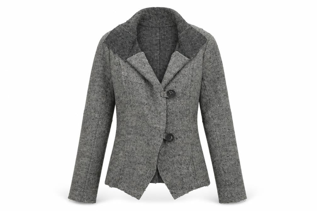 Front view of Simon Jefferey women’s grey jacket coat, size UK 10