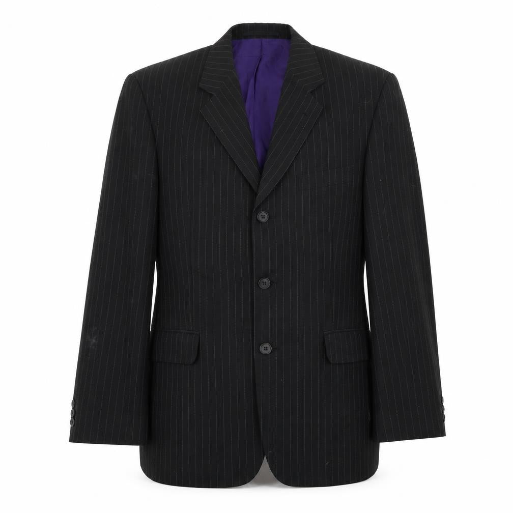 Front view of F&F men’s black striped jacket blazer, size 40