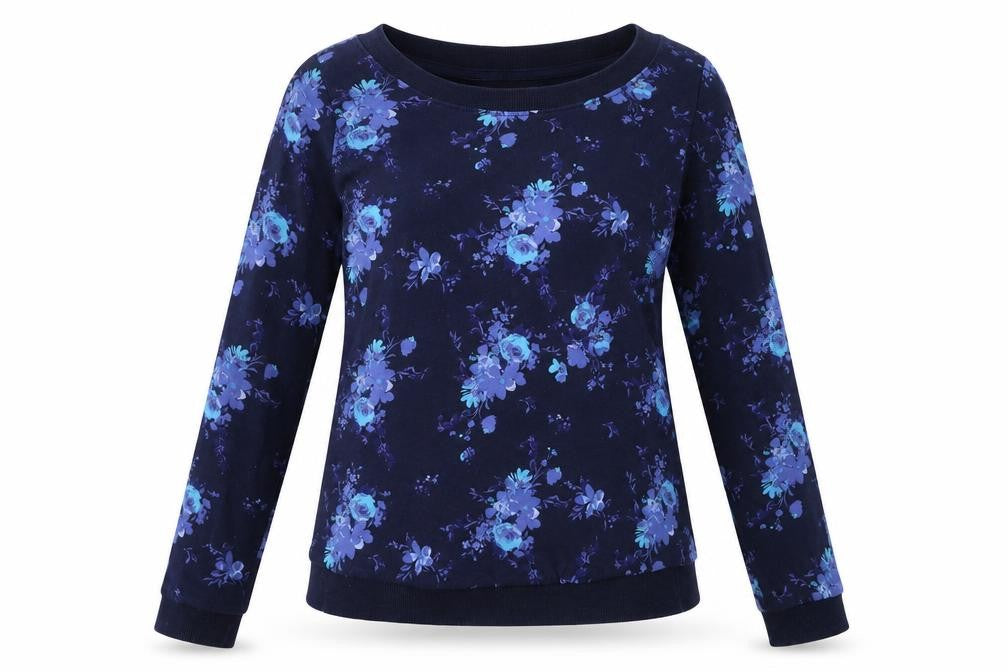Front view of John Boner women’s blue floral jumper, size S