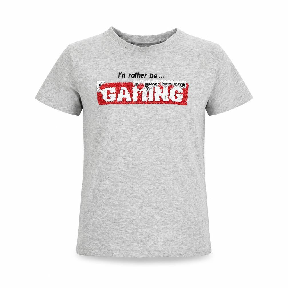 Front view of Next boys’ grey basic t-shirt, size 6, years - sequin detail