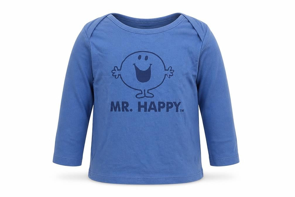 Front view of Preworn Baby Blue Basic T-Shirt, size 6-9, Months - Mr happy