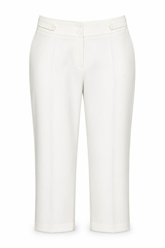 Front view of Bonmarché women’s white cropped trousers, size UK 14, 20-inch leg