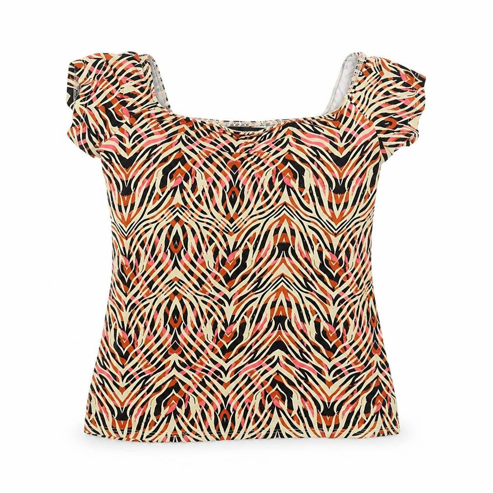 Front view of Dorothy Perkins women’s multicoloured geometric basic t-shirt, size UK 12
