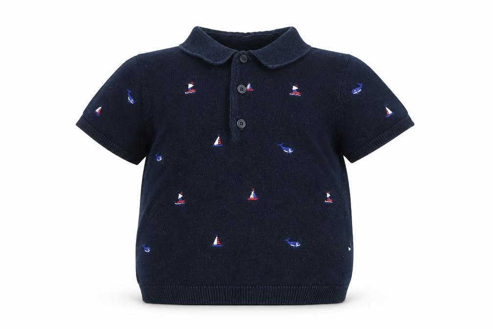 Front view of Next boys’ blue geometric basic polo, size 2, years