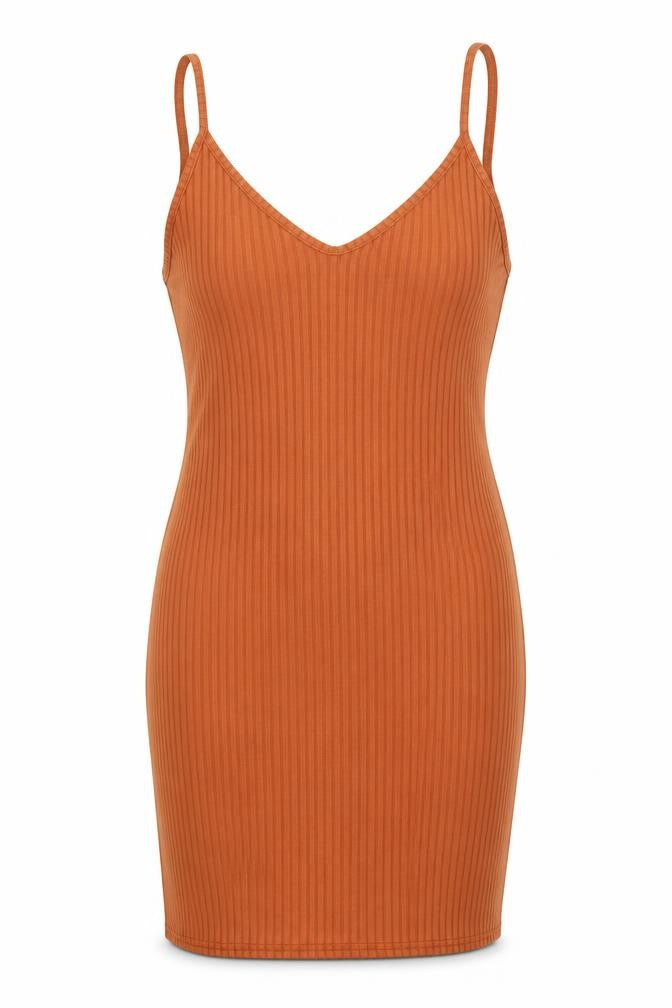 Front view of PRETTYLITTLETHING women’s brown bodycon, size UK 12