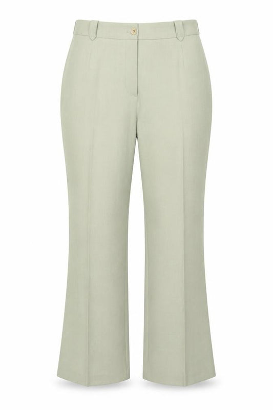 Front view of BHS women’s green trousers, size UK 14, 28-inch leg