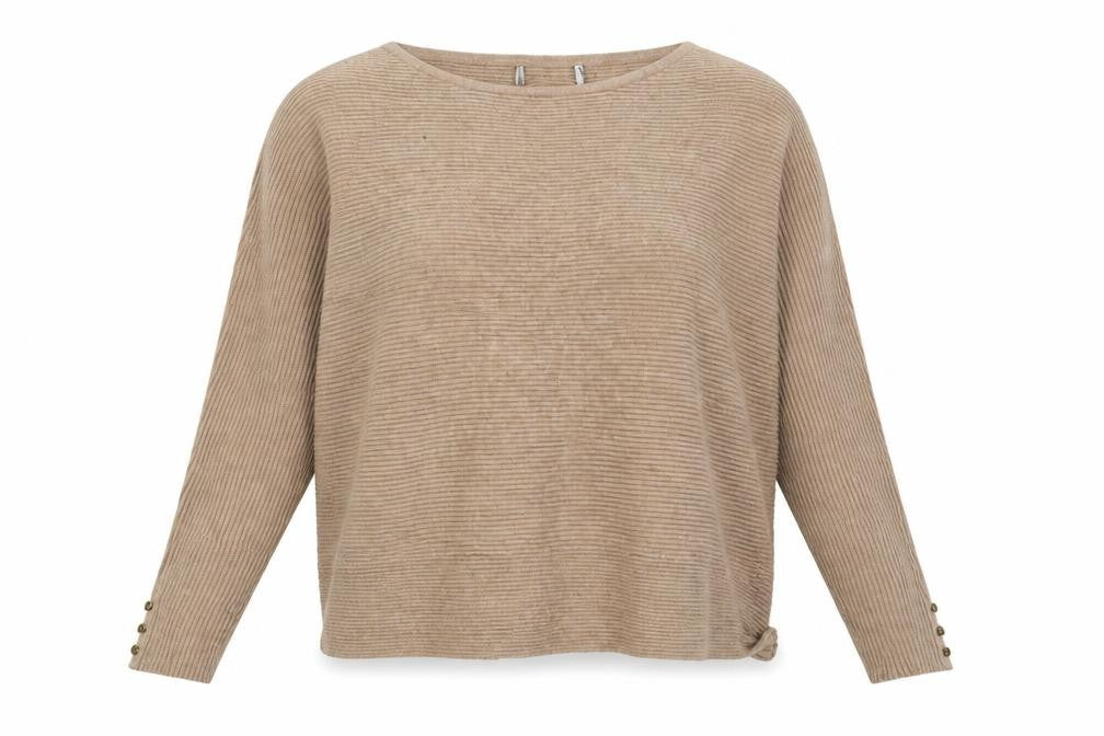 Front view of Primark women’s brown knit pullover sweatshirt, size UK 14