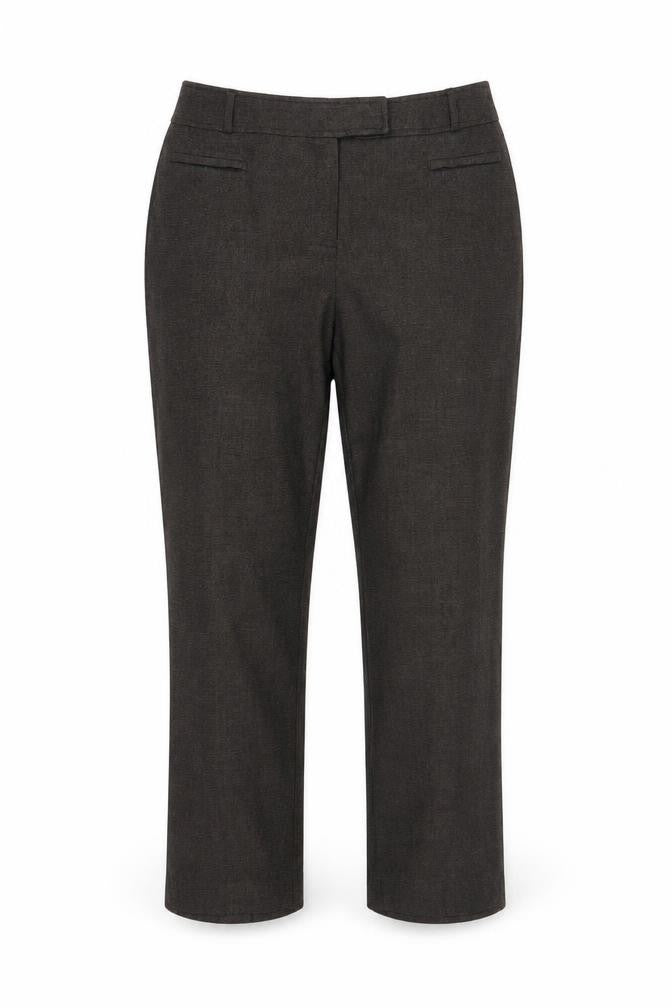 Front view of BHS women’s brown trousers, size UK 14, 26-inch leg