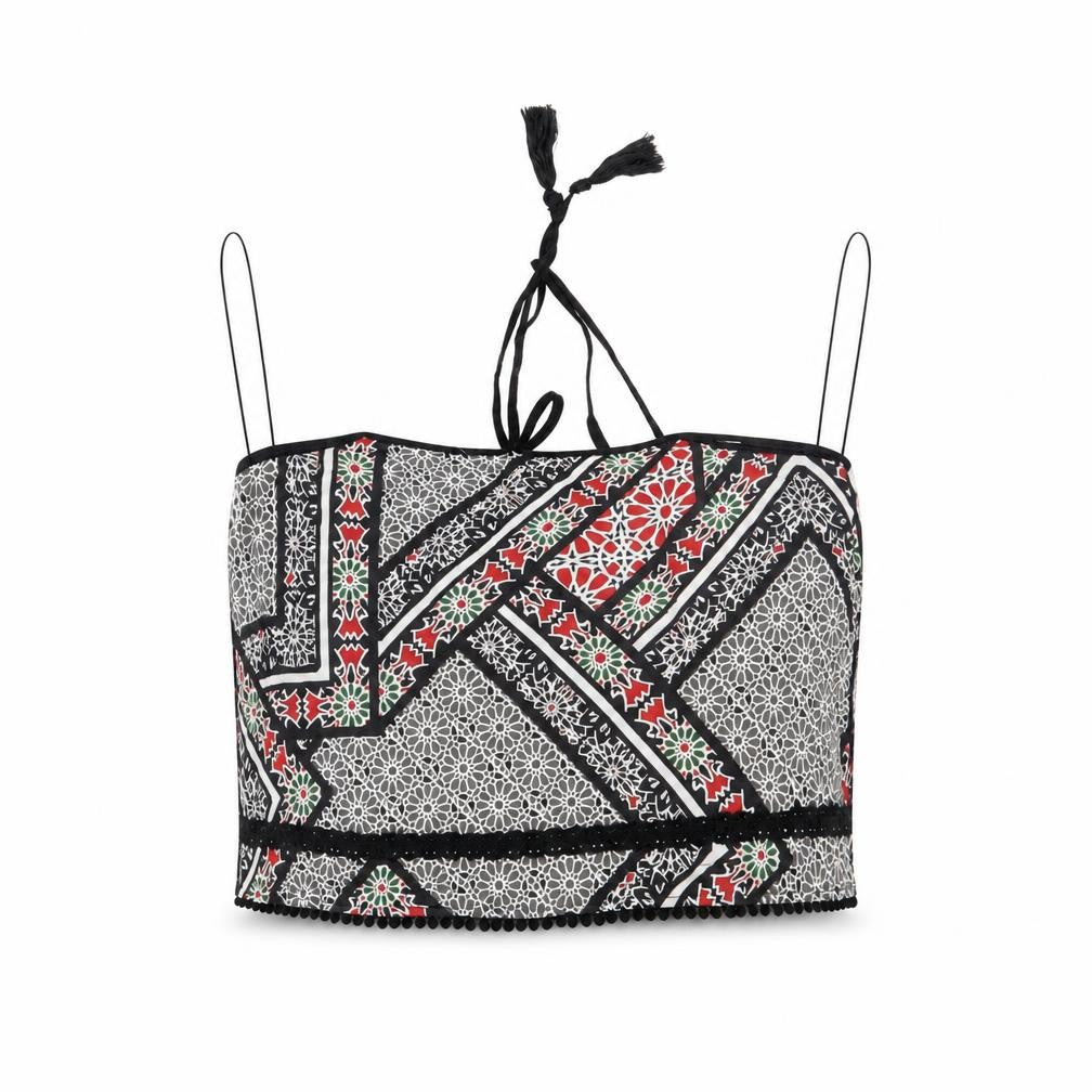 Front view of River Island women’s multicoloured geometric cropped tank, size UK 14