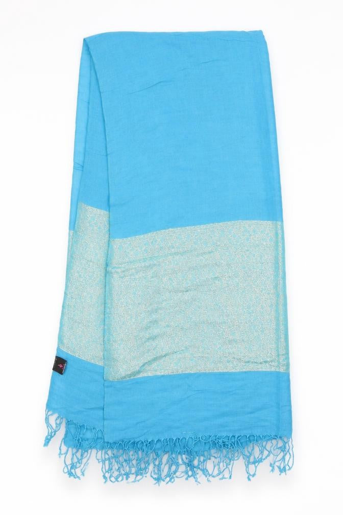 Front view of Preworn women’s blue paisley shawl/wrap