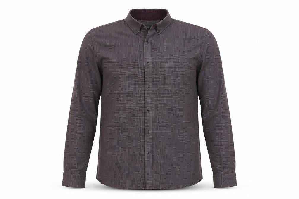 Front view of Red Herring men’s purple check button-up, size L