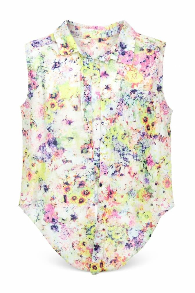 Front view of H&M girls’ multicoloured floral basic blouse, size 12-13, years
