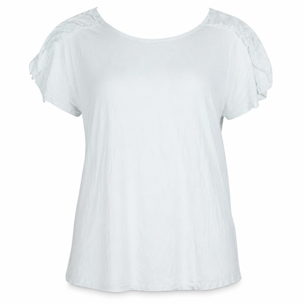 Front view of ASOS women’s white basic t-shirt, size UK 16