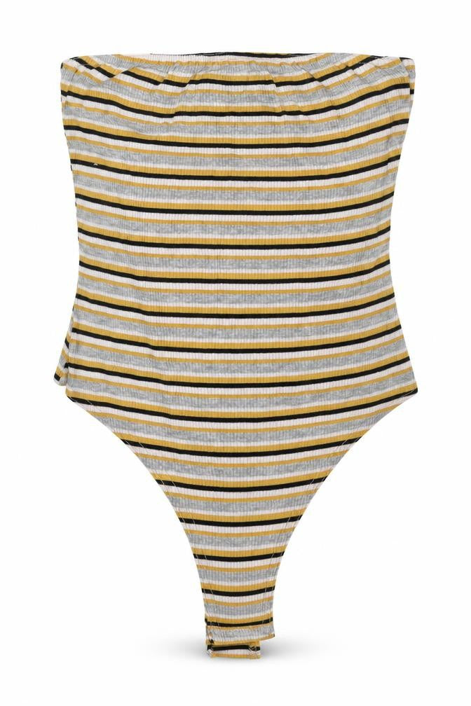 Front view of PRETTYLITTLETHING women’s multicoloured striped bodysuit one-piece, size UK 8
