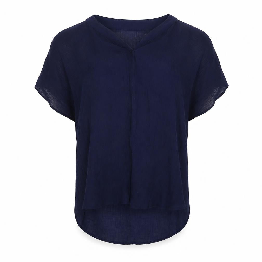 Front view of Papaya women’s blue basic blouse, size M