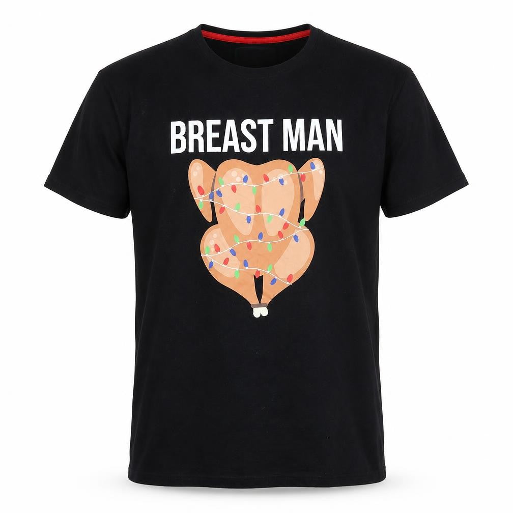 Front view of Star men’s black t-shirt, size M, - christmas turkey