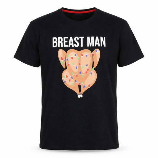 Front view of Star men’s black t-shirt, size M, - christmas turkey