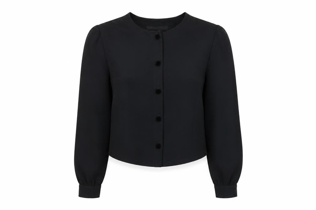 Front view of howard showers women’s black basic blouse, size UK 10