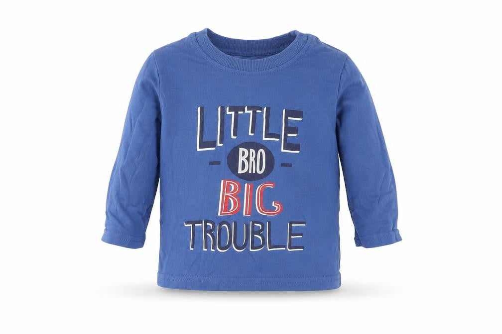 Front view of George boys’ blue basic t-shirt, size 6-9, months - little bro