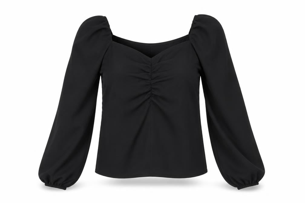 Front view of Missguided women’s black basic blouse, size UK 12