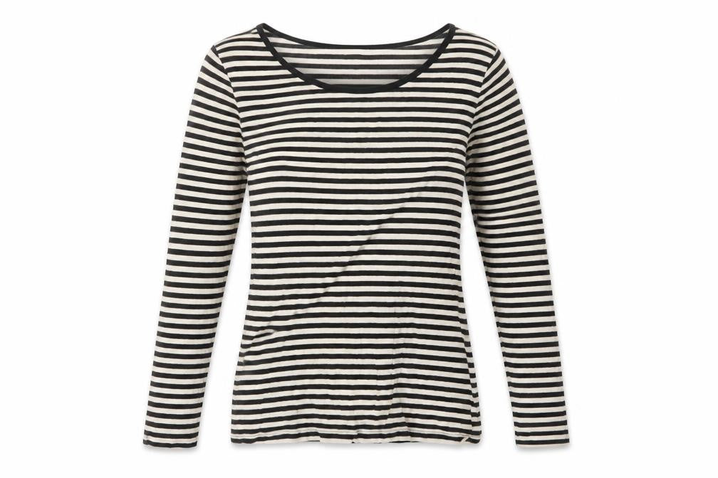 Front view of H&M women’s black striped jumper, size S