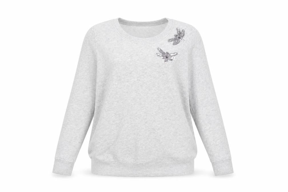 Front view of H&M women’s grey jumper, size M, - dragonfly