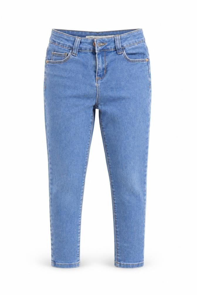 Front view of Primark girls’ blue skinny jeans, size 9, months