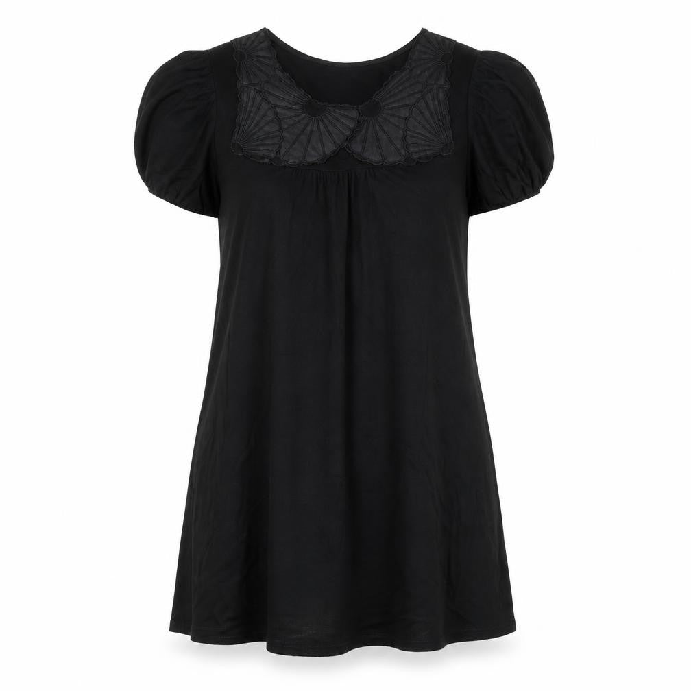 Front view of Preworn women’s black basic t-shirt, size UK 10