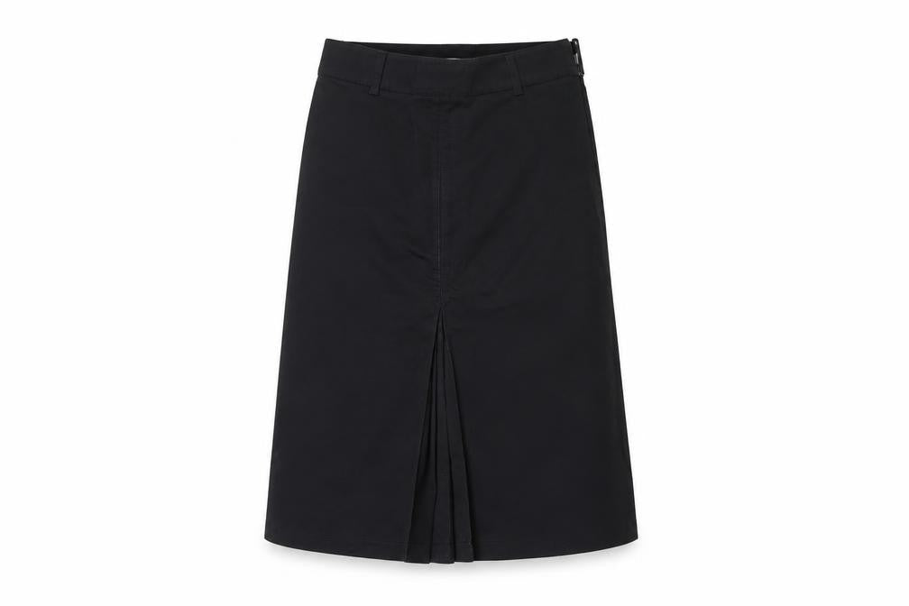 Front view of Preworn women’s black a-line skirt, size UK 6